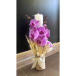 Lumanare botez cu orhidee roz